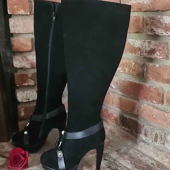 Alexander McQueen VTG Black Knee High Platform Stiletto Boots Gothcore Archive